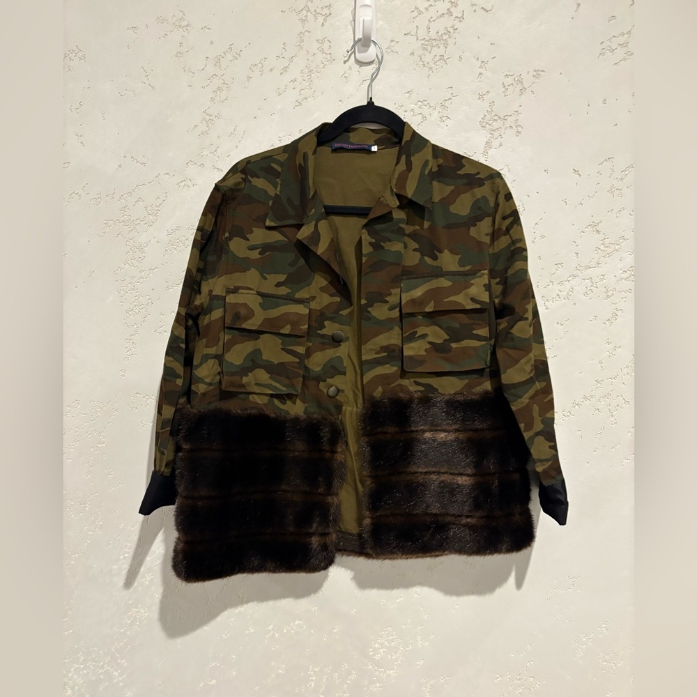 Camouflage Faux Fur Trim Jacket